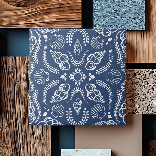 Coastal Blue & White Seashell Modern Patroon Tegeltje