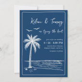 Coastal Blues Palm Tree Beach Wedding  Kaart (Voorkant)