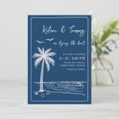 Coastal Blues Palm Tree Beach Wedding  Kaart (Staand voorkant)