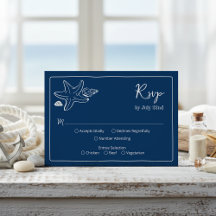Coastal Blues Seashells & Script Wedding RSV