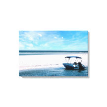 Coastal Boat Wall Art Minimalist Ocean Blue