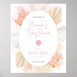 Coastal Boho Girl Baby shower Sign Poster