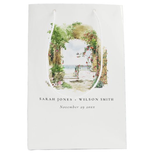 Coastal Botanical Arch Sand Beach Seascape Wedding Medium Cadeauzakje (Voorkant)