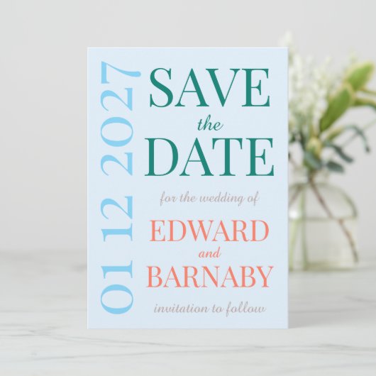Coastal Breeze typography wedding Save The Date (Staand voorkant)