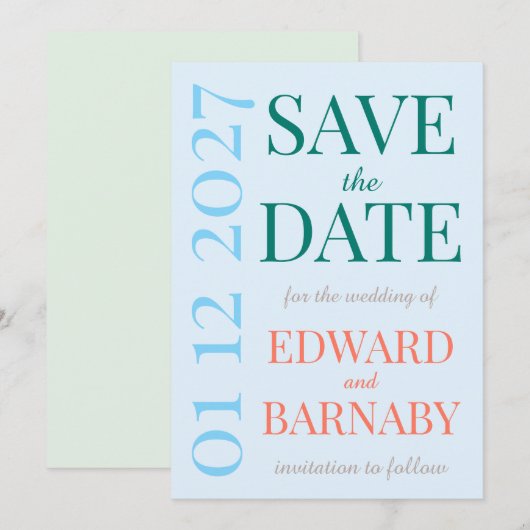 Coastal Breeze typography wedding Save The Date (Voorkant / Achterkant)