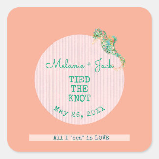 Coastal Bridal Shower Seahorse Stripe Vierkante Sticker