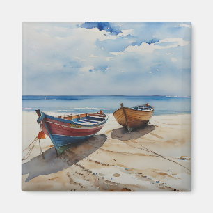 "Coastal Calm" Een rustgevende aquarel boot zeegez Magneet