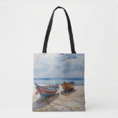 "Coastal Calm" Een rustgevende aquarel boot zeegez Tote Bag (Voorkant)