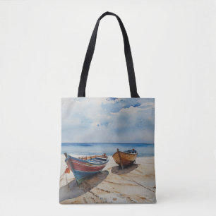 "Coastal Calm" Een rustgevende aquarel boot zeegez Tote Bag