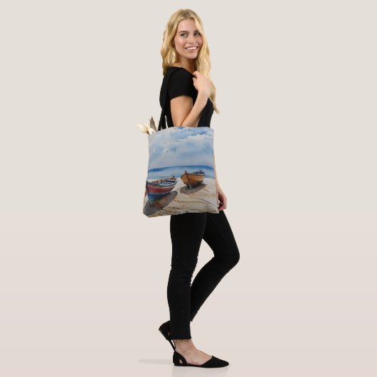 "Coastal Calm" Een rustgevende aquarel boot zeegez Tote Bag (Op model)