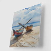 "Coastal Calm" Een rustgevende aquarel boot zeegez Vierkante Klok (Hoek)