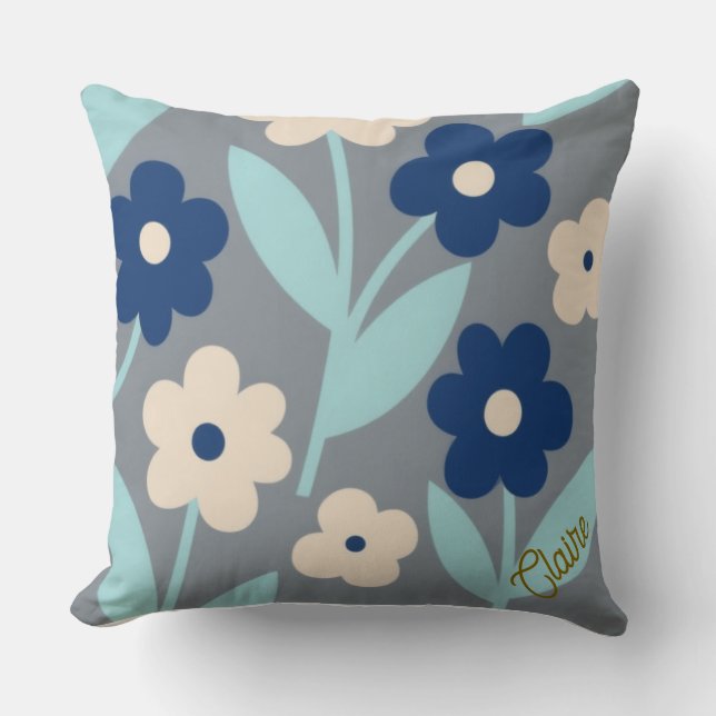 Coastal Calm Florals | Indigo & Turquoise pattern Kussen (Voorkant)