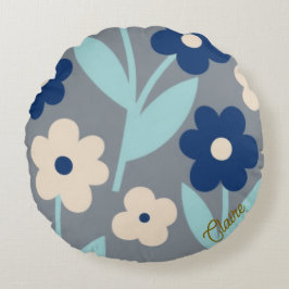 Coastal Calm Florals | Indigo & Turquoise pattern Rond Kussen