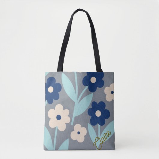 Coastal Calm Florals | Indigo & Turquoise pattern Tote Bag (Voorkant)