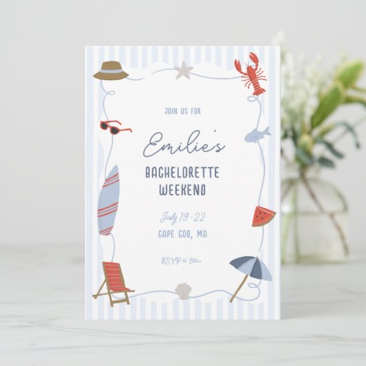 Coastal Cape Cod Bachelorette Itinerary Invite Kaart (Staand voorkant)