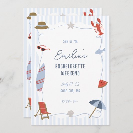 Coastal Cape Cod Bachelorette Itinerary Invite Kaart (Voorkant / Achterkant)