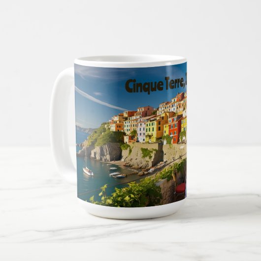Coastal Charm Cinque Terre Italië Waterverf | Koffiemok (Voorkant links)