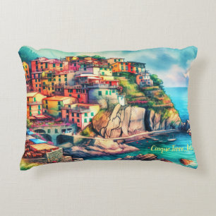 Coastal Charm Italië Cinque Terre Waterverf   Accent Kussen
