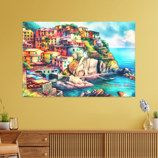Coastal Charm Italië Cinque Terre Waterverf | Canvas Afdruk (Insitu (Woonkamer))