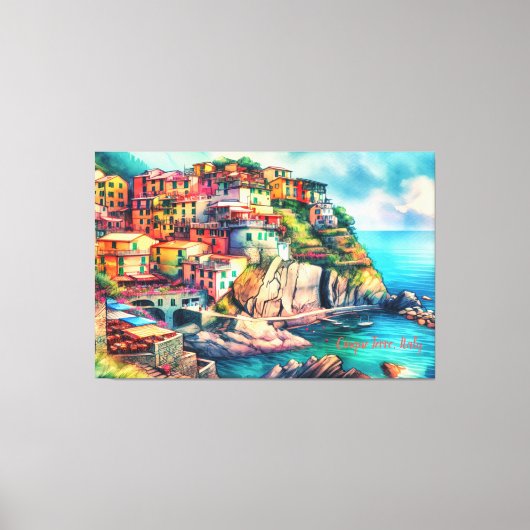 Coastal Charm Italië Cinque Terre Waterverf | Canvas Afdruk (Voorkant)