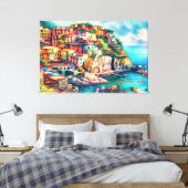 Coastal Charm Italië Cinque Terre Waterverf | Canvas Afdruk (Insitu (Slaapkamer))