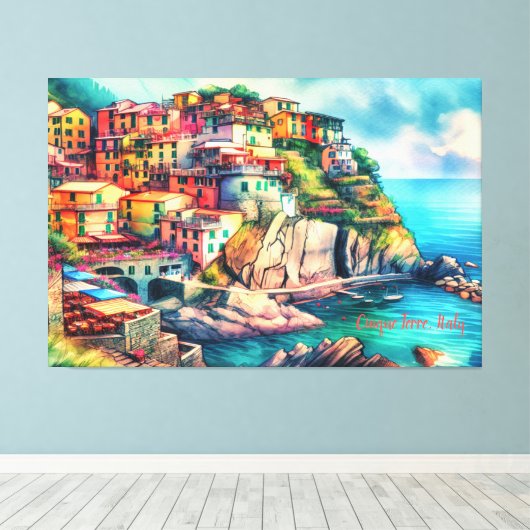 Coastal Charm Italië Cinque Terre Waterverf | Canvas Afdruk (Insitu (Houten vloer))