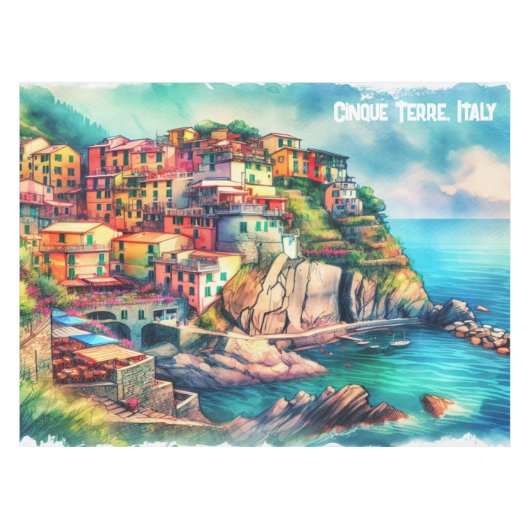 Coastal Charm Italië Cinque Terre Waterverf | Tafelkleed (Voorkant (Horizontaal))