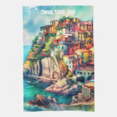 Coastal Charm Italië Cinque Terre Waterverf | Theedoek (Verticaal)