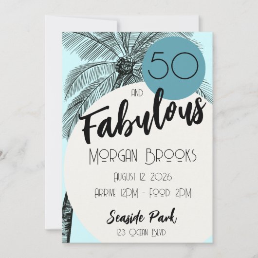 Coastal Chic 50 and Fabulous Birthday Aqua Kaart (Voorkant)