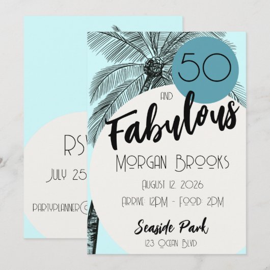 Coastal Chic 50 and Fabulous Birthday Aqua Kaart (Voorkant / Achterkant)