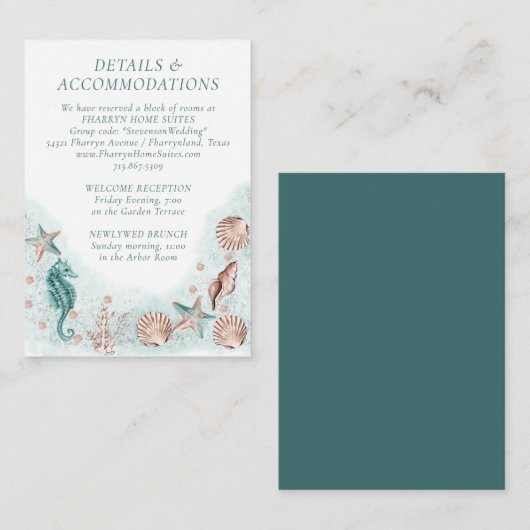 Coastal Chic | Accommodatie voor Blauwgroen en kor Informatiekaartje (Voorkant / Achterkant)