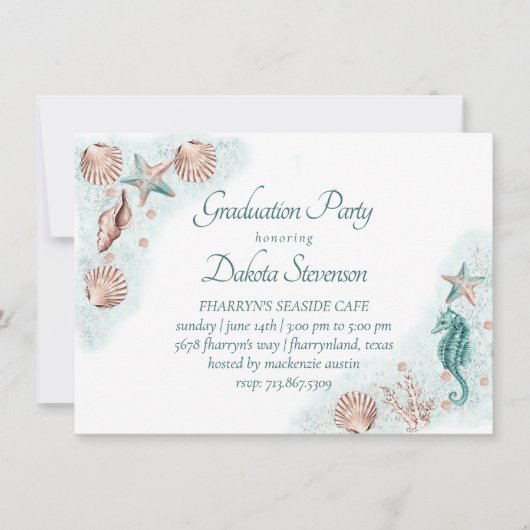 Coastal Chic | Afstuderen Blauwgroen en koraalrif Kaart (Voorkant)