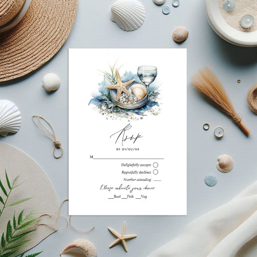 Coastal Chic Beach bruiloft RSVP Kaartje