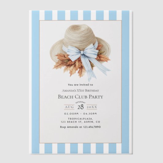 Coastal Chic Beach Club Autumn Fall Birthday Party Vellum Uitnodigingen (Voorkant)