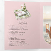 Coastal Chic Beach Club Bachelorette Weekend QR Co Drieluik Uitnodiging (Binnenzijde eerst)