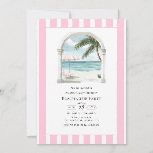 Coastal Chic Beach Club Birthday Party Kaart (Voorkant)