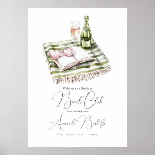 Coastal Chic Beach Club Birthday Welcome Sign Poster (Voorkant)