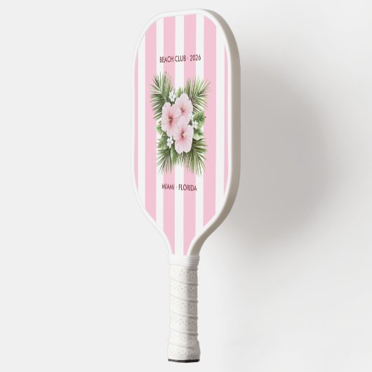 Coastal Chic Beach Club Pink Stripe Tropical Pickleball Paddle (Links)