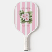 Coastal Chic Beach Club Pink Stripe Tropical Pickleball Paddle (Voorkant)