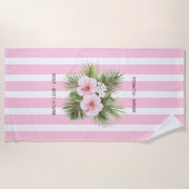 Coastal Chic Beach Club Pink Stripe Tropical Strandlaken (Voorkant)