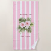 Coastal Chic Beach Club Pink Stripe Tropical Strandlaken (Voorkant)