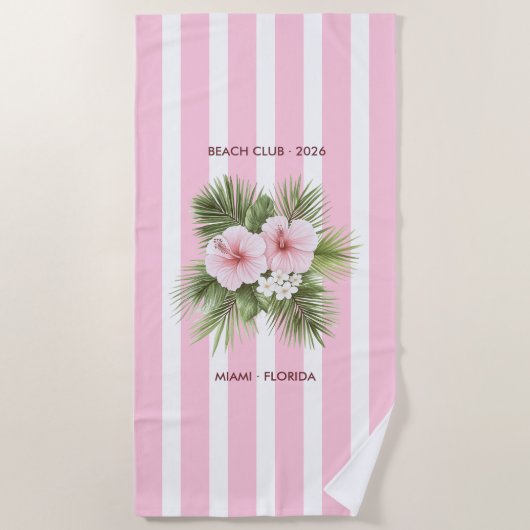 Coastal Chic Beach Club Pink Stripe Tropical Strandlaken (Voorkant)