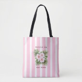 Coastal Chic Beach Club Pink Stripe Tropical Tote Bag (Voorkant)