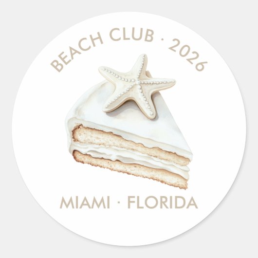 Coastal Chic Beach Club Starfish Cake Ronde Sticker (Voorkant)