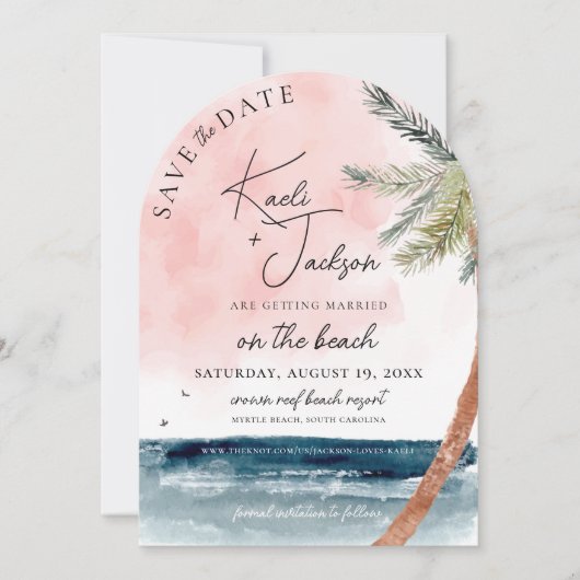Coastal Chic Beach Photo Wedding Bewaar de datum Kaart (Voorkant)