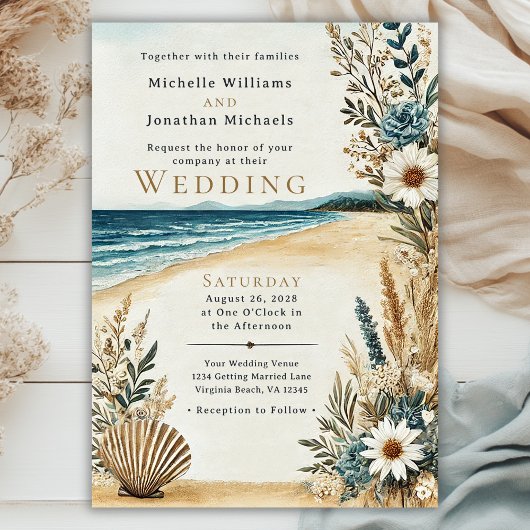 Coastal Chic Beach Waterverf bruiloft Kaart