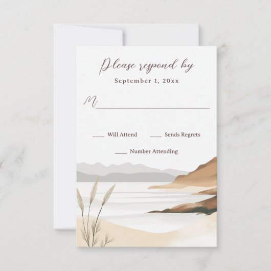 Coastal Chic Beach Waterverf bruiloft RSVP Kaartje (Voorkant)