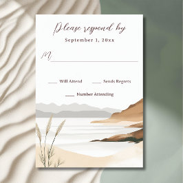 Coastal Chic Beach Waterverf bruiloft RSVP Kaartje