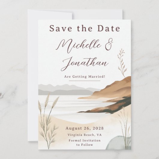 Coastal Chic Beach Waterverf bruiloft Save The Date (Voorkant)