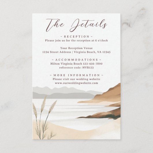 Coastal Chic Beach Waterverf Trouwdetails Informatiekaartje (Voorkant)